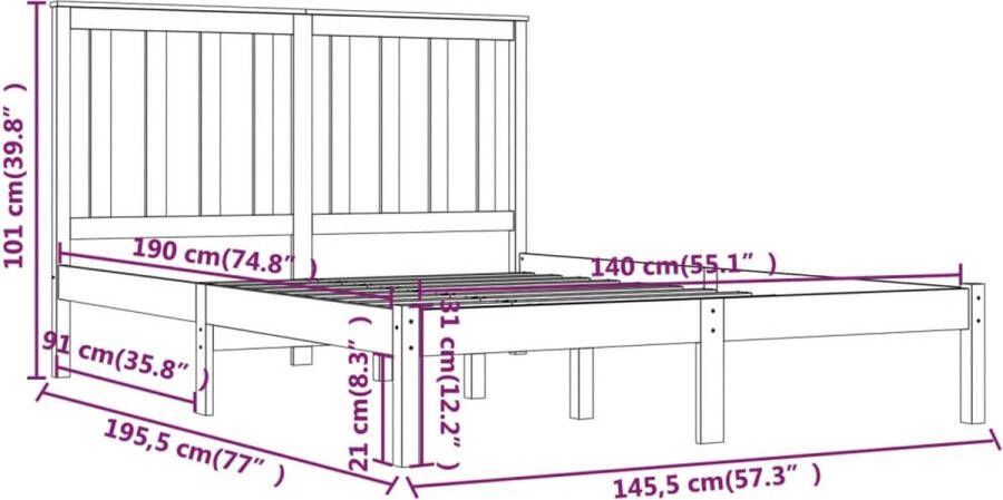 VidaXL -Bedframe-massief-grenenhout-honingbruin-140x190-cm - Foto 2