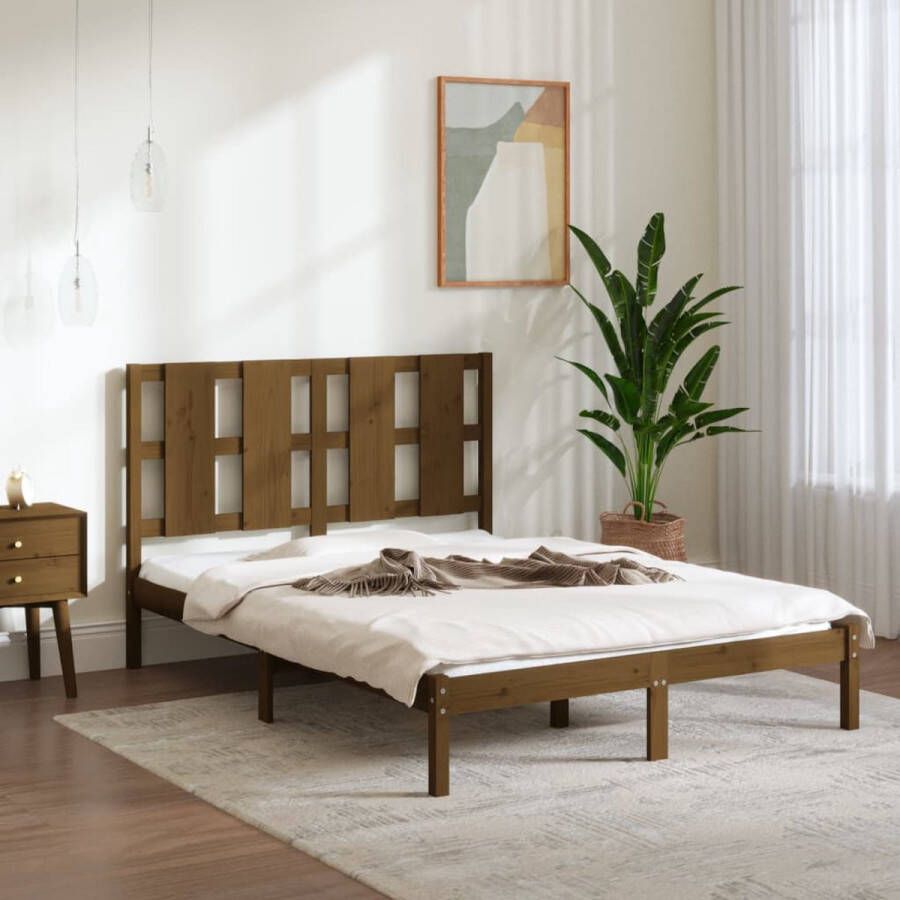 VidaXL -Bedframe-massief-grenenhout-honingbruin-140x190-cm - Foto 1