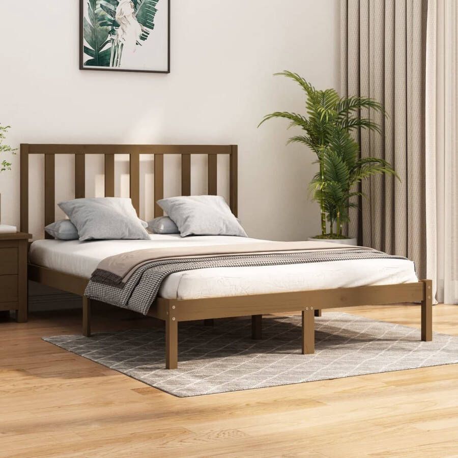VidaXL -Bedframe-massief-grenenhout-honingbruin-140x190-cm - Foto 1