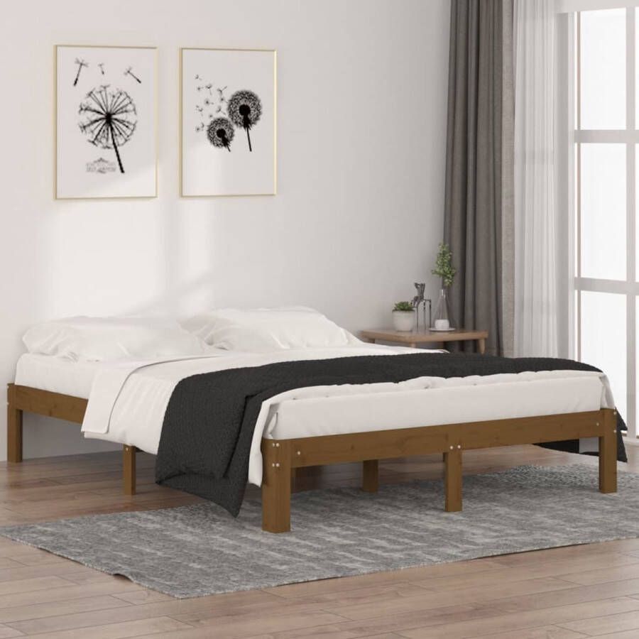 VidaXL -Bedframe-massief-grenenhout-honingbruin-140x190-cm - Foto 1