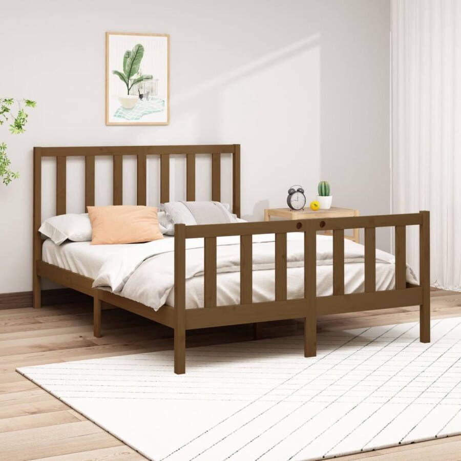 VidaXL -Bedframe-massief-grenenhout-honingbruin-140x190-cm