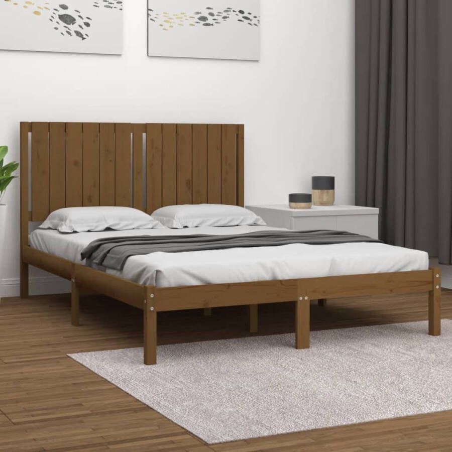 VidaXL -Bedframe-massief-grenenhout-honingbruin-140x190-cm - Foto 1