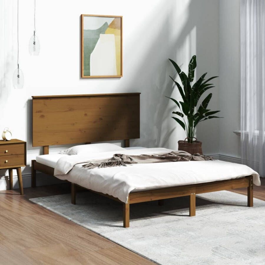 VidaXL -Bedframe-massief-grenenhout-honingbruin-140x190-cm - Foto 1
