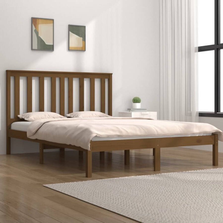 VidaXL -Bedframe-massief-grenenhout-honingbruin-140x190-cm - Foto 1