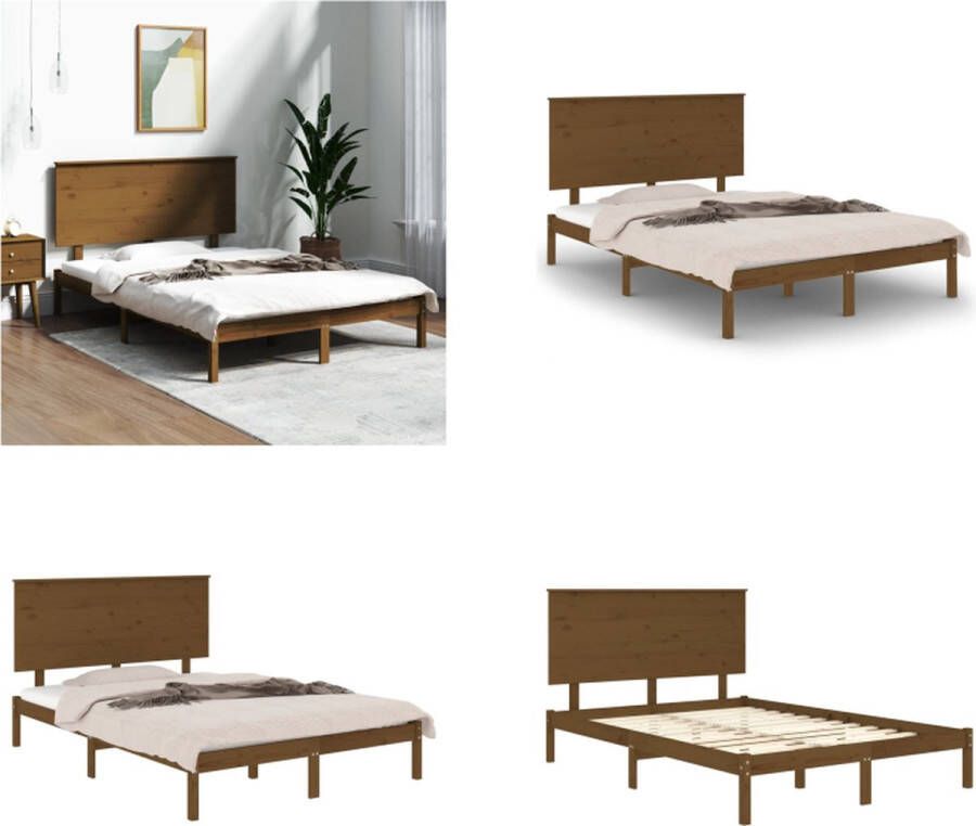 VidaXL Bedframe massief grenenhout honingbruin 140x200 cm Bedframe Bedframes Bed Bedbodem