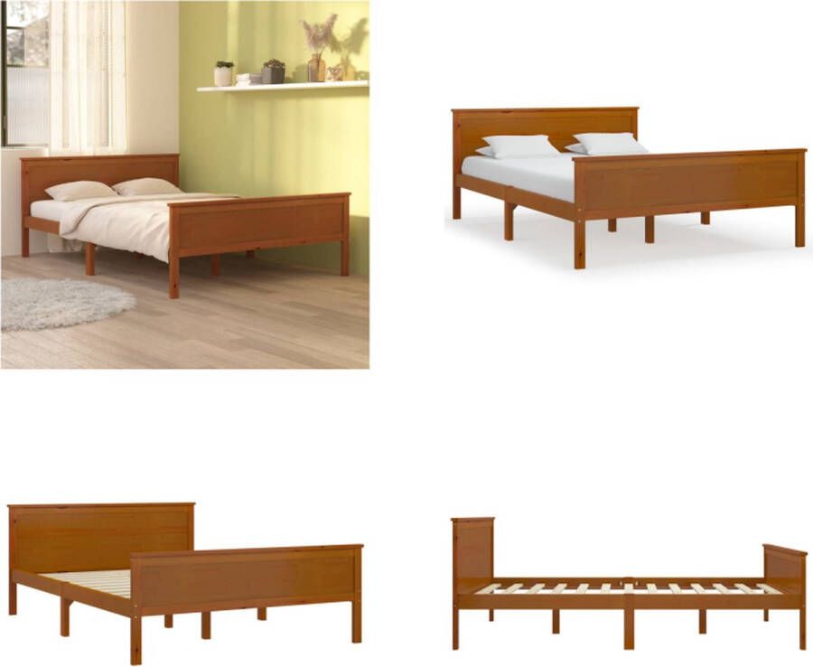 VidaXL Bedframe massief grenenhout honingbruin 140x200 cm Bedframe Bedframes Houten Bedframe Bed