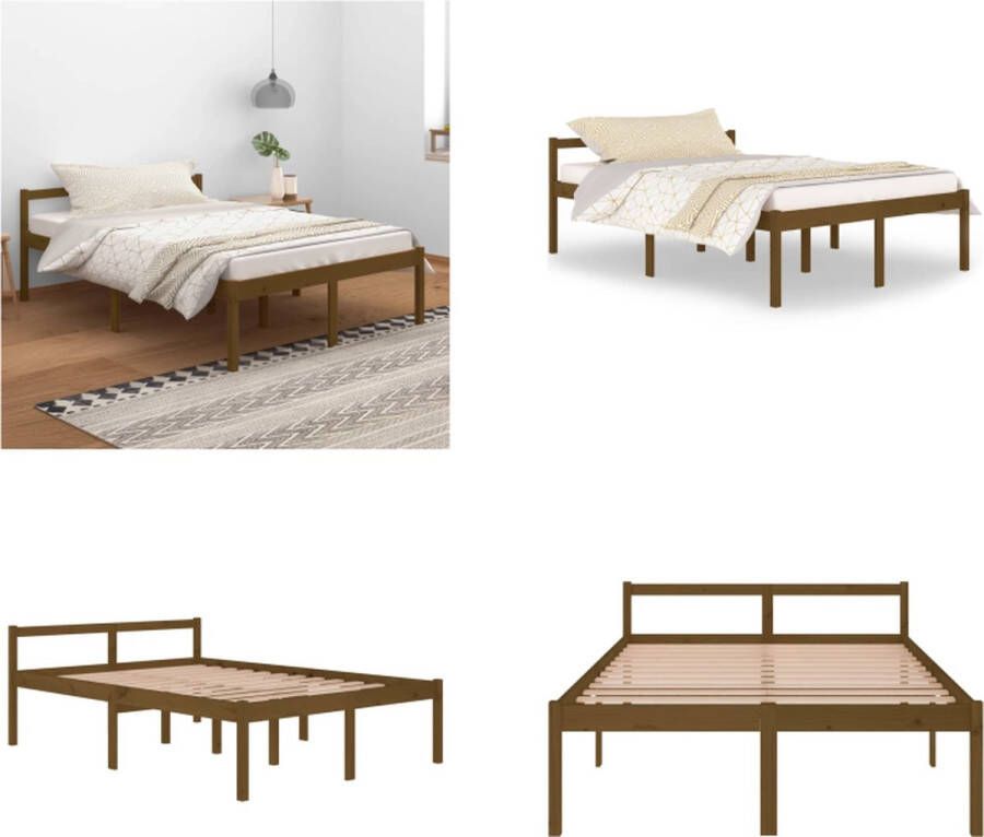 VidaXL Bedframe massief grenenhout honingbruin 140x200 cm Bedframe Bedframes Seniorenbed Bed