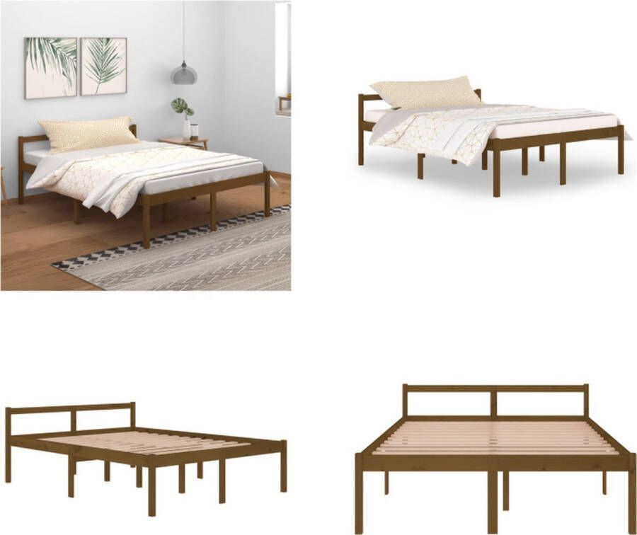 VidaXL Bedframe massief grenenhout honingbruin 150x200 cm 5FT king Bedframe Bedframes Seniorenbed Bed - Foto 2