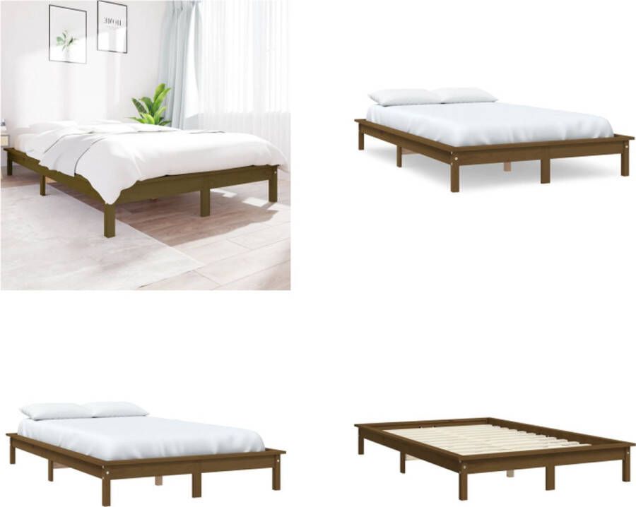VidaXL Bedframe massief grenenhout honingbruin 150x200cm 5FT King Size Bedframe Bedframes Bed Bedbodem