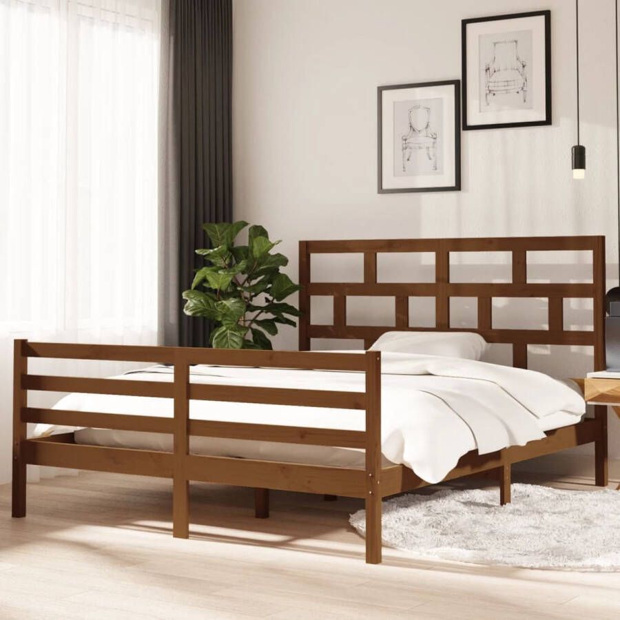 VidaXL -Bedframe-massief-grenenhout-honingbruin-160x200-cm