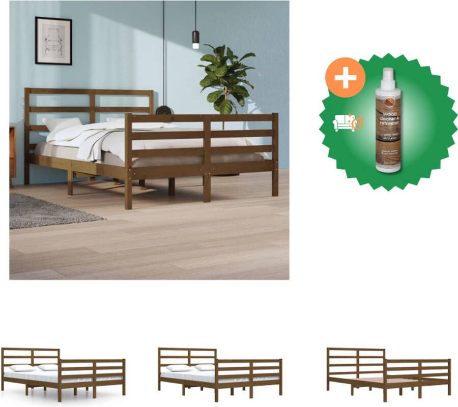 VidaXL Houten Bedframe Praktische Decoratieve Toevoeging 206x166x63 cm Kleur- Honingbruin Materiaal- Grenenhout Multiplex Bed Inclusief Houtreiniger en verfrisser - Foto 3