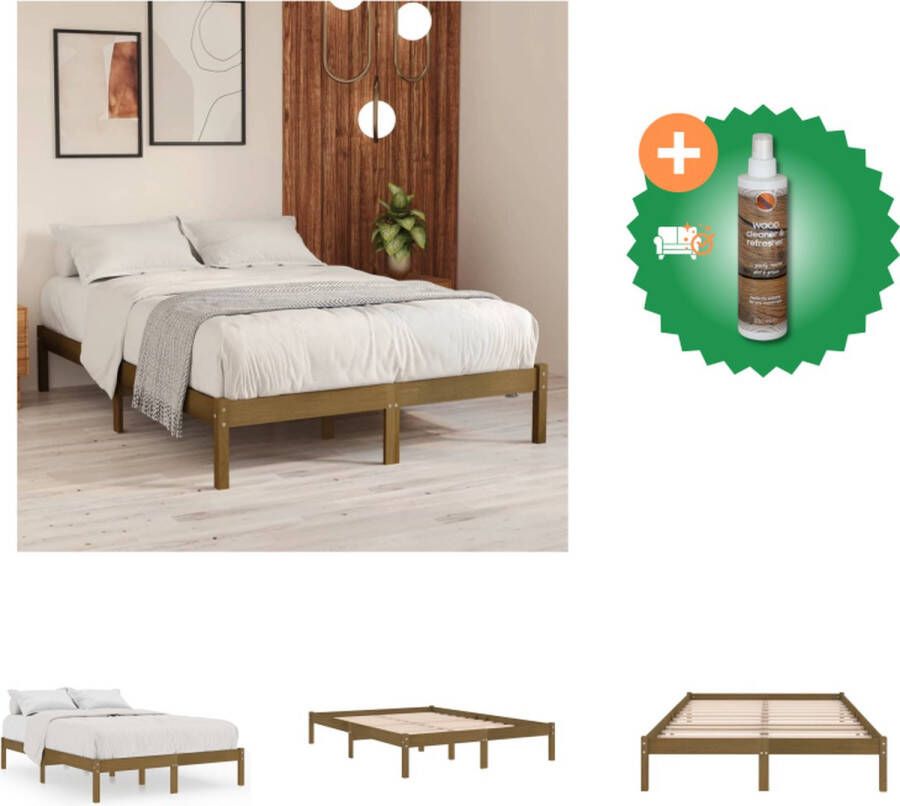 vidaXL Bedframe massief grenenhout honingbruin 160x200 cm Bed Inclusief Houtreiniger en verfrisser