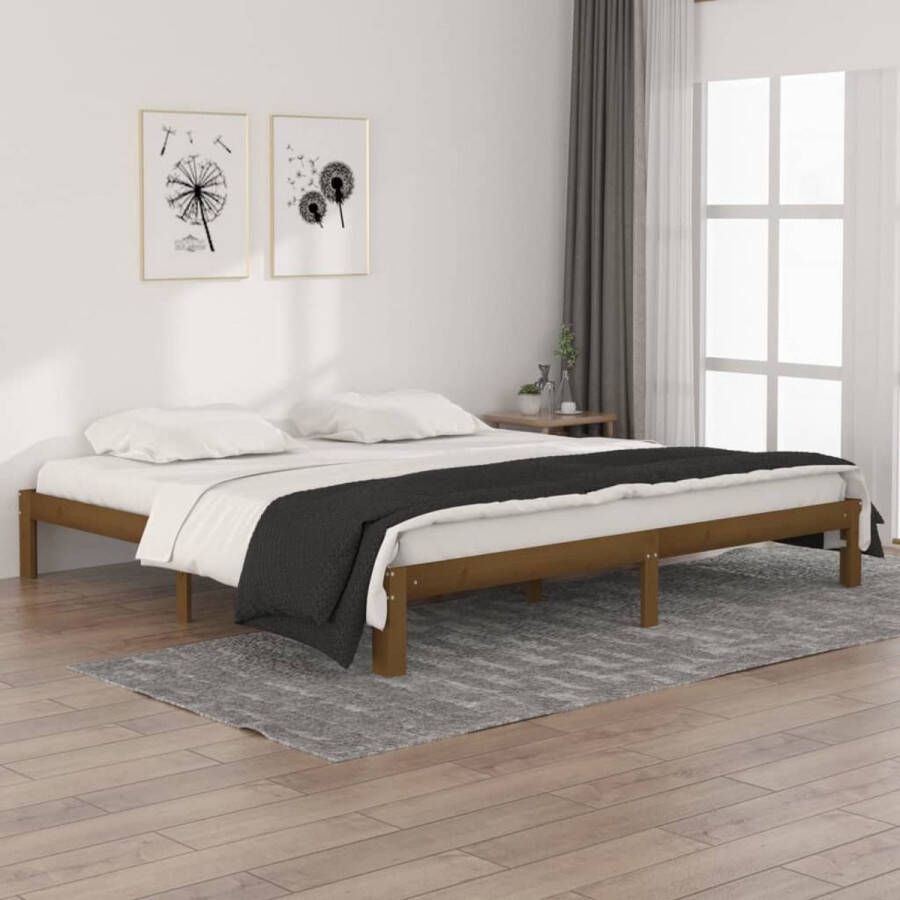 VidaXL -Bedframe-massief-grenenhout-honingbruin-200x200-cm