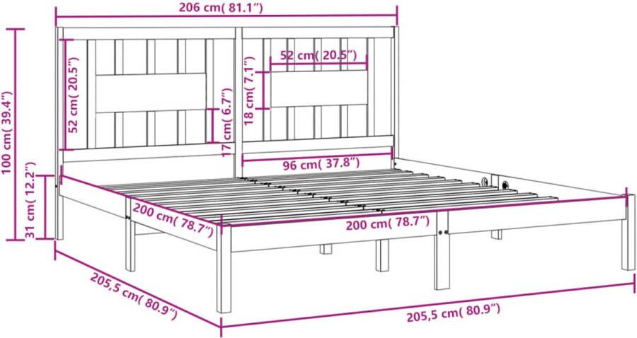 VidaXL -Bedframe-massief-grenenhout-honingbruin-200x200-cm
