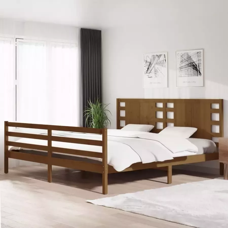 VidaXL -Bedframe-massief-grenenhout-honingbruin-200x200-cm