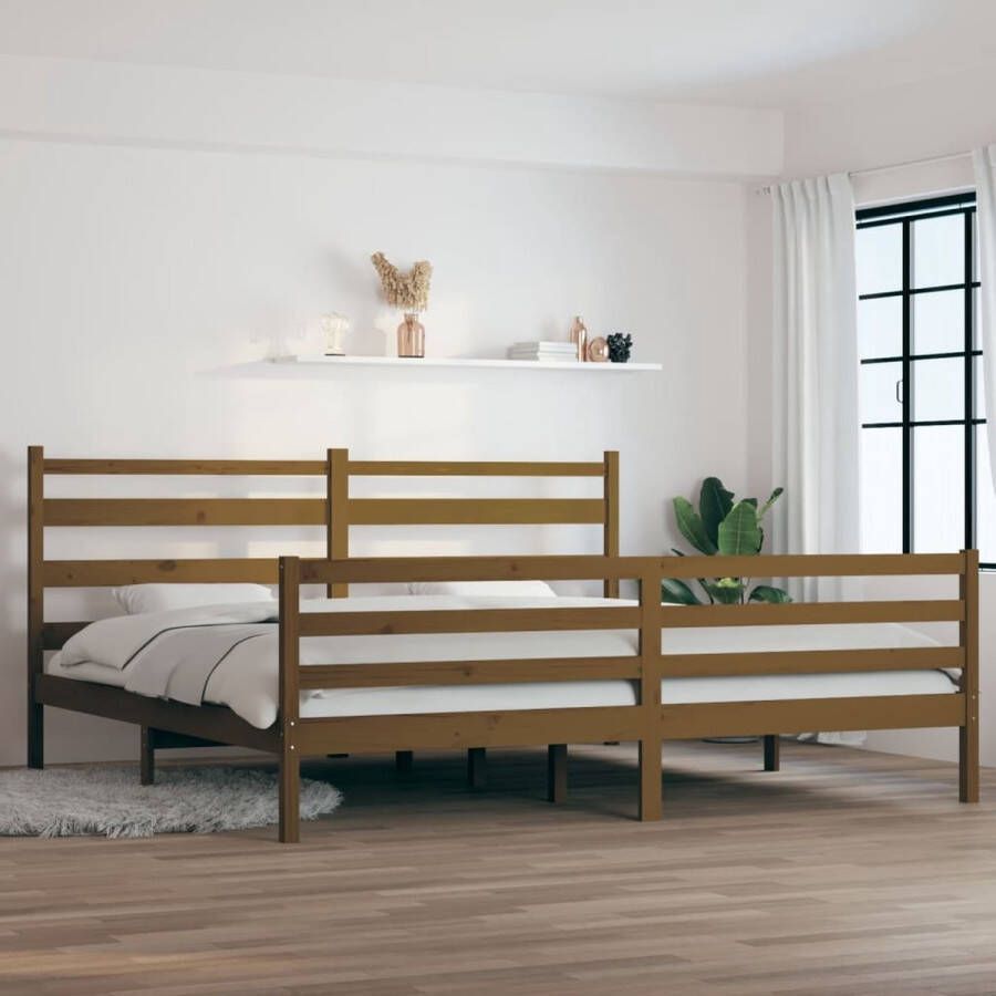 VidaXL -Bedframe-massief-grenenhout-honingbruin-200x200-cm