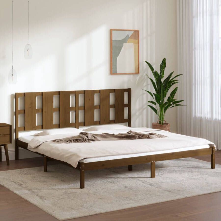 VidaXL -Bedframe-massief-grenenhout-honingbruin-200x200-cm