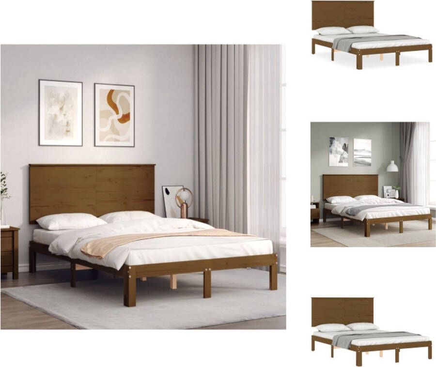 VidaXL Bedframe Massief Grenenhout Honingbruin 203.5 x 143.5 x 82.5 cm Multiplex lattenbodem Stevig en duurzaam Bed