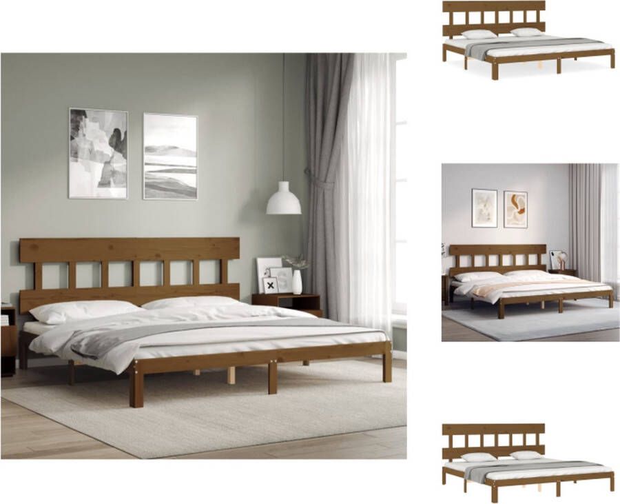 VidaXL Bedframe Massief grenenhout Honingbruin 203.5 x 203.5 x 81 cm Geschikte matras- 200 x 200 cm Bed
