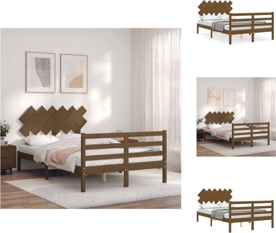 VidaXL Bedframe Massief Grenenhout Honingbruin 205.5 x 125.5 x 81 cm Multiplex lattenbodem Bed