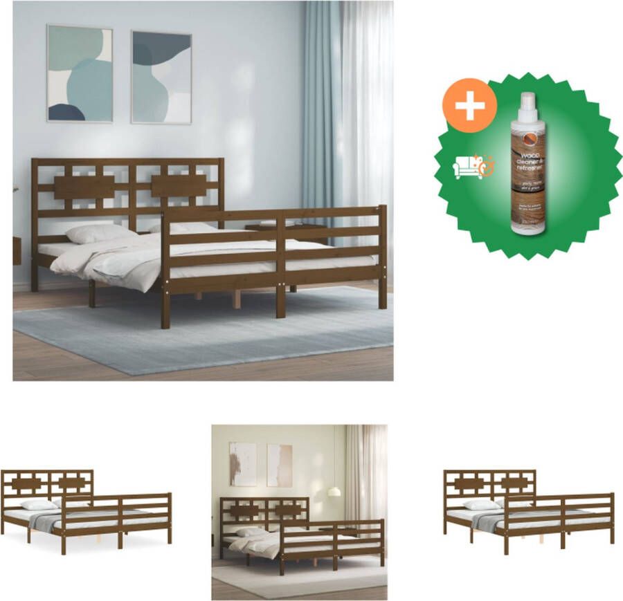 VidaXL Grenenhouten Bedframe Honingbruin 205.5 x 165.5 x 100 cm Inclusief Multiplex Lattenbodem Stevig en Duurzaam Bed Geschikt voor Matras 160 x 200 cm Montage vereist Bed Inclusief Houtreiniger en verfrisser
