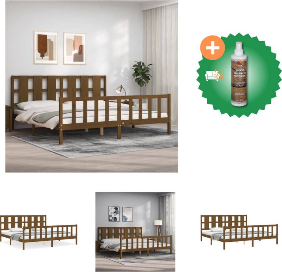 VidaXL Bedframe Massief Grenenhout Honingbruin 205.5 x 185.5 x 100 cm Multiplex Lattenbodem Functioneel hoofd- en voeteneinde Montage vereist Bed Inclusief Houtreiniger en verfrisser