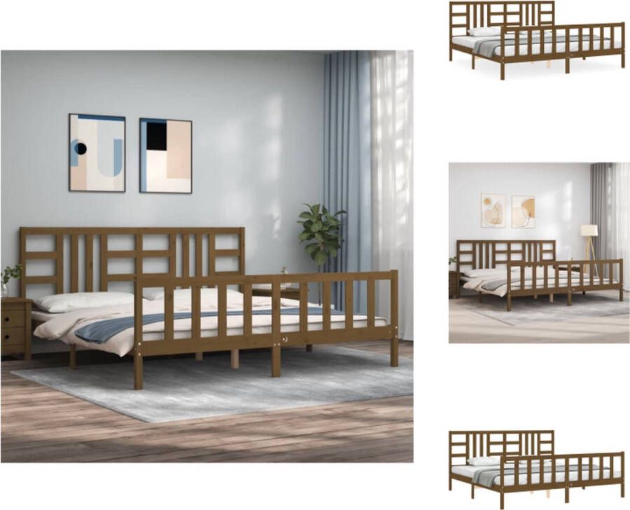 VidaXL Grenenhouten Bedframe Massief grenenhout Multiplex lattenbodem Functioneel hoofd- en voeteneinde Honingbruin 205.5 x 205.5 x 100 cm 200 x 200 cm (B x L) Montage vereist Bed - Foto 5