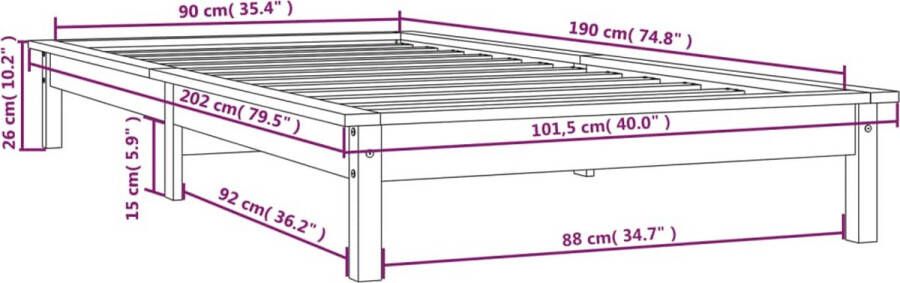 VidaXL -Bedframe-massief-grenenhout-honingbruin-90x190-cm-3FT-Single - Foto 2