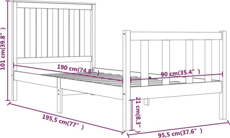 VidaXL -Bedframe-massief-grenenhout-honingbruin-90x190-cm-3FT-Single - Foto 2