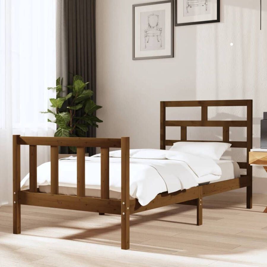 VidaXL -Bedframe-massief-grenenhout-honingbruin-90x190-cm-3FT-single