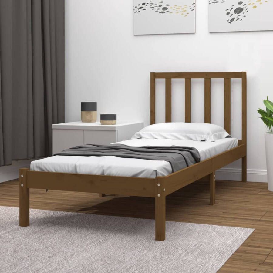 VidaXL -Bedframe-massief-grenenhout-honingbruin-90x190-cm-3FT-Single