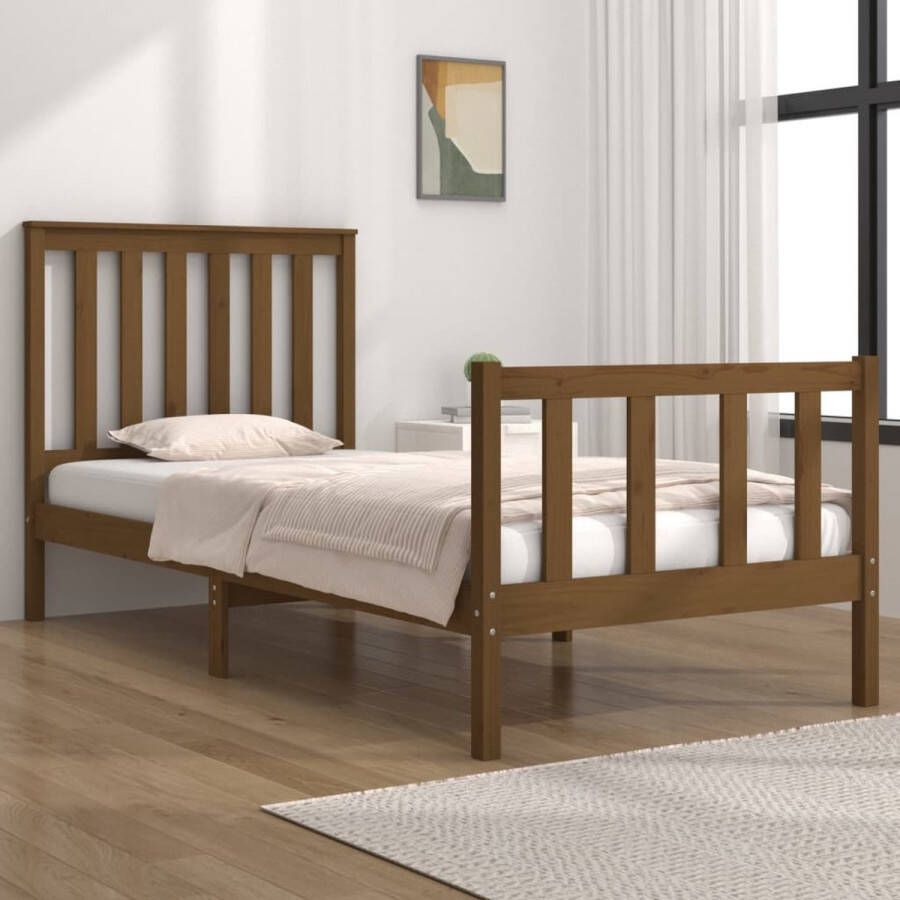 VidaXL -Bedframe-massief-grenenhout-honingbruin-90x190-cm-3FT-Single