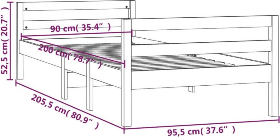 VidaXL -Bedframe-massief-grenenhout-honingbruin-90x200-cm - Foto 2