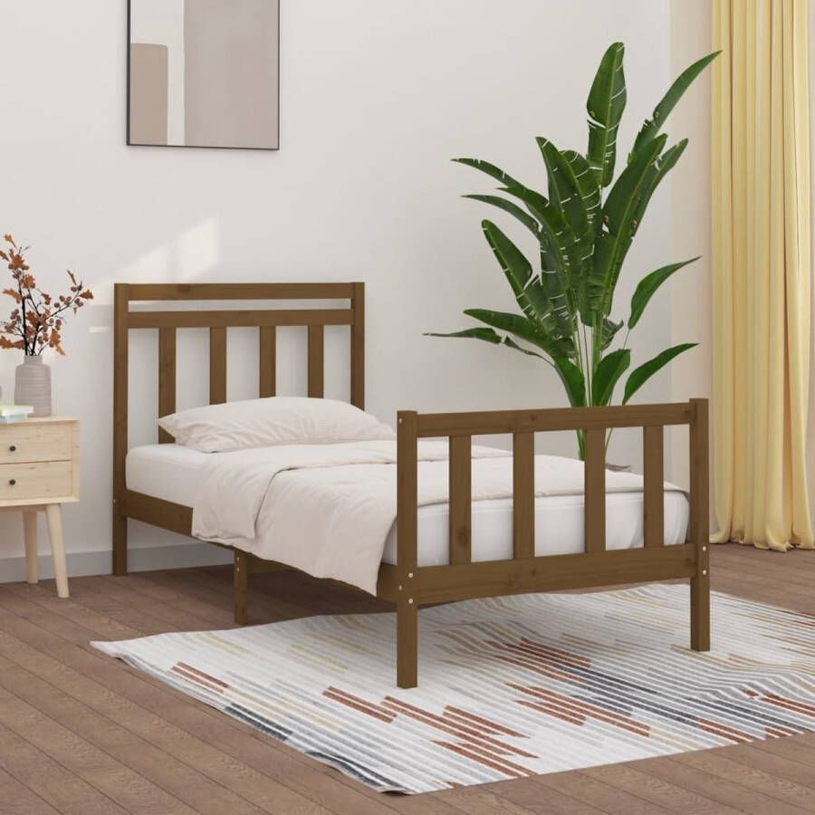 VidaXL -Bedframe-massief-grenenhout-honingbruin-90x200-cm - Foto 1