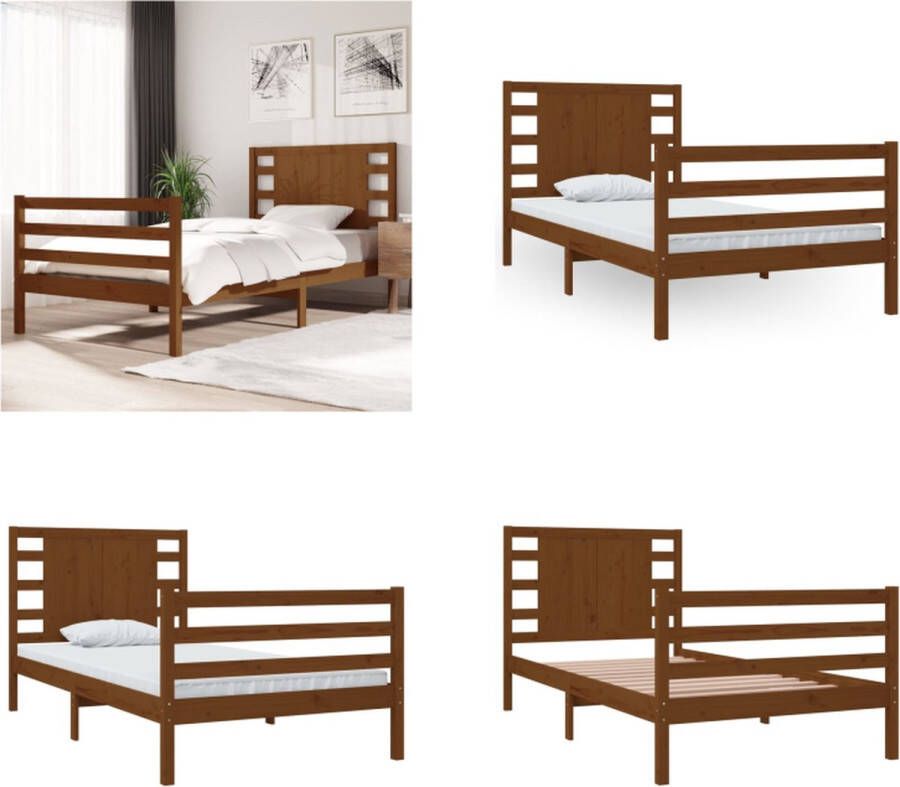 VidaXL Bedframe massief grenenhout honingbruin 90x200 cm Bedframe Bedframes Bed Bedbodem - Foto 3