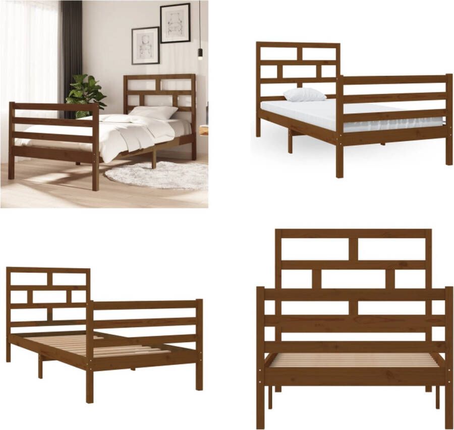 VidaXL Bedframe massief grenenhout honingbruin 90x200 cm Bedframe Bedframes Bed Bedbodem