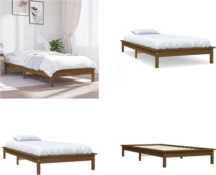 VidaXL Bedframe massief grenenhout honingbruin 90x200 cm Bedframe Bedframes Bed Bedbodem - Foto 2