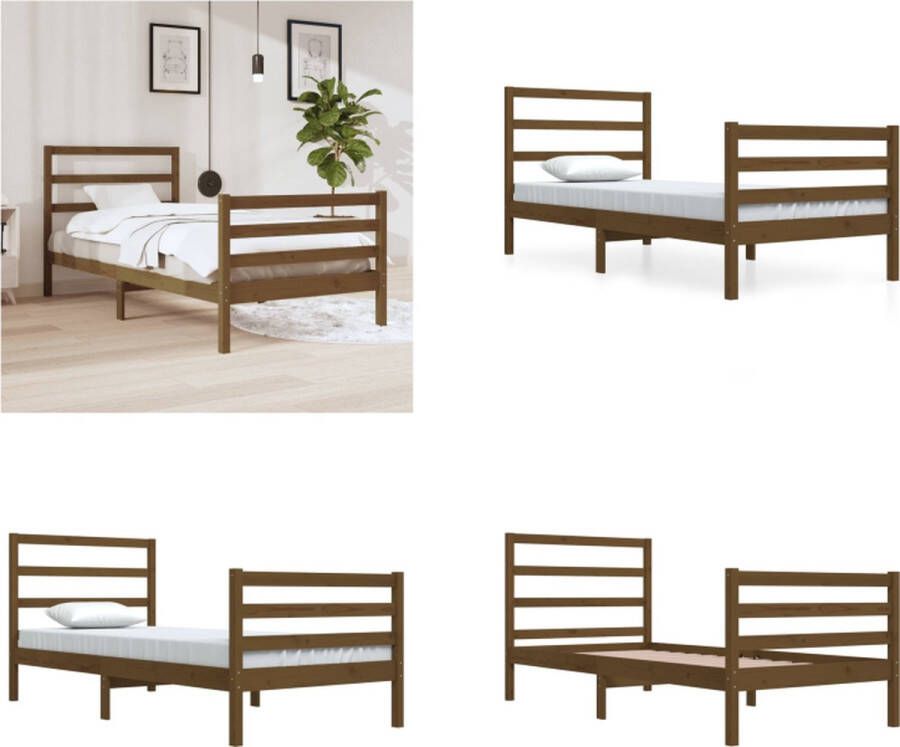 VidaXL Bedframe massief grenenhout honingbruin 90x200 cm Bedframe Bedframes Bed Bedbodem