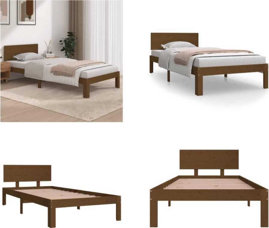VidaXL Bedframe massief grenenhout honingbruin 90x200 cm Bedframe Bedframes Bed Bedbodem