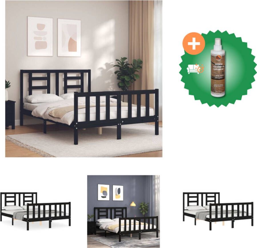 VidaXL Bedframe Massief Grenenhout in Zwart 195.5 x 140.5 x 100 cm (L x B x H) 135 x 190 cm Matras Montage vereist Bed Inclusief Houtreiniger en verfrisser