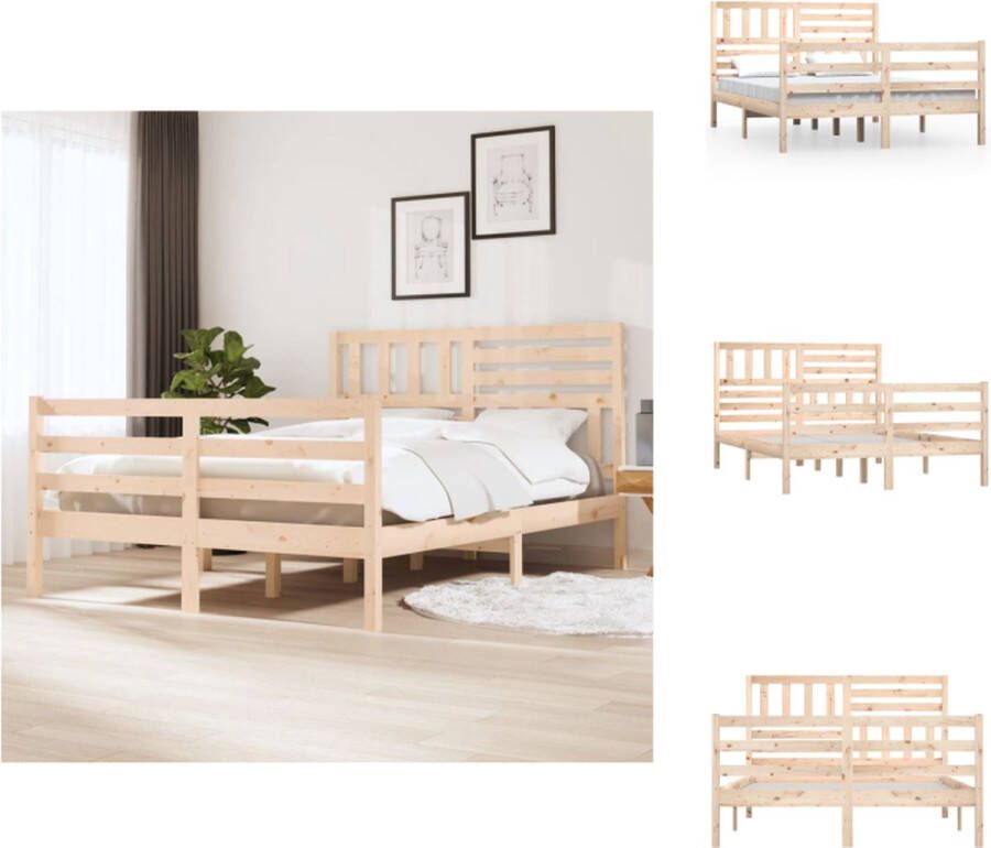 VidaXL Bedframe Massief Grenenhout King Size 205.5 x 156 x 100 cm Onbehandeld hout Bed