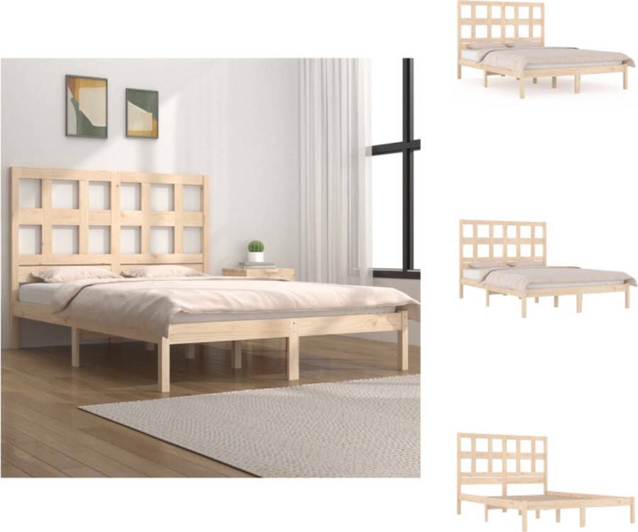 VidaXL Bedframe Massief Grenenhout Kingsize Rustiek Ontwerp 205.5 x 205.5 x 31 cm Onbehandeld Bed