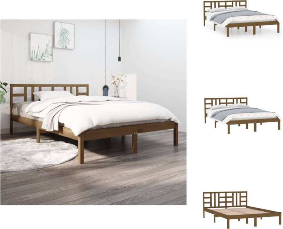 VidaXL Bedframe Massief Grenenhout Klassieke honingbruine kleur 195.5 x 145.5 x 31 cm Geschikt voor matras van 140 x 190 cm Inclusief hoofdeinde Montage vereist Bed