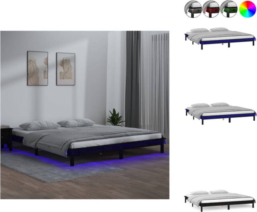 VidaXL Bedframe Massief Grenenhout LED-verlichting 120 x 190 cm Zwart Bed