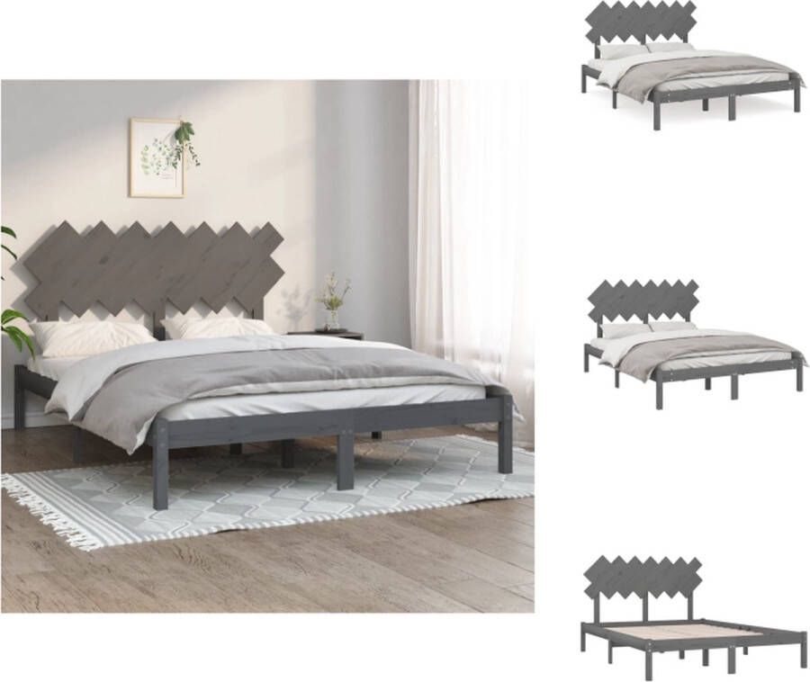 VidaXL Bedframe Massief Grenenhout Modern Bedroom 140x190 cm Kleur- Grijs Bed