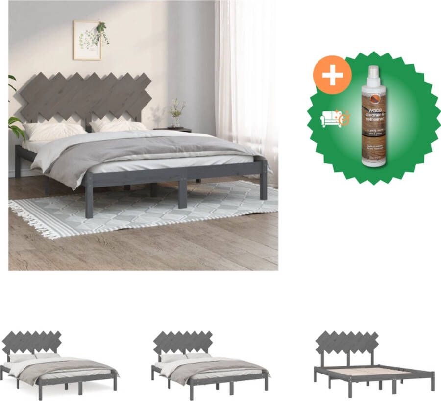 VidaXL Bedframe Massief Grenenhout Modern Bedroom 140x190 cm Kleur- Grijs Bed Inclusief Houtreiniger en verfrisser