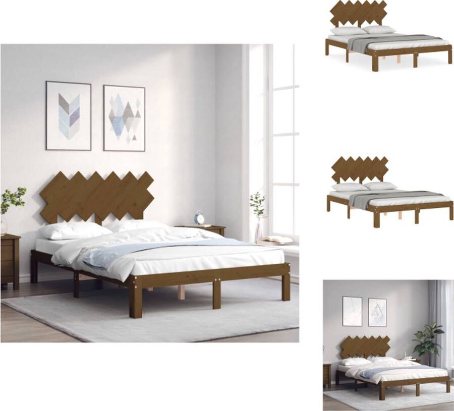 VidaXL Bedframe Massief grenenhout Multiplex lattenbodem 193.5 x 138.5 x 81 cm Honingbruin Bed
