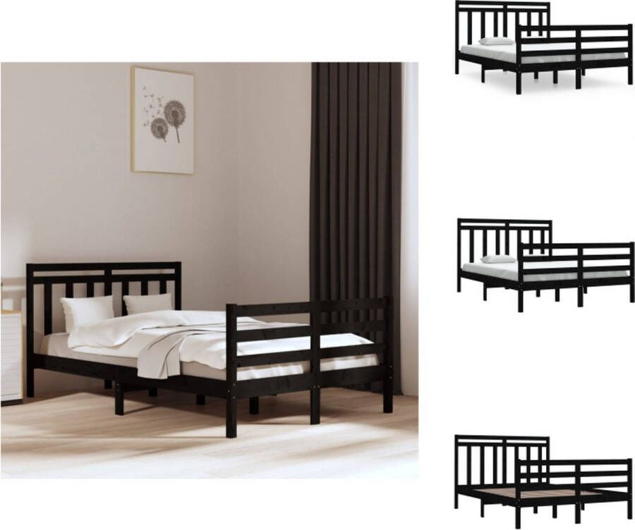 VidaXL Bedframe Massief grenenhout Multiplex lattenbodem 195.5 x 140.5 cm Zwart 135 x 190 cm Bed