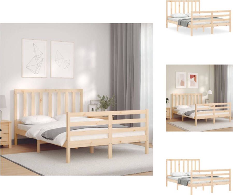 VidaXL Bedframe Bedframes Bed Tweepersoonsbed Bedframe met hoofdbord massief hout 4FT6 Double - Foto 4