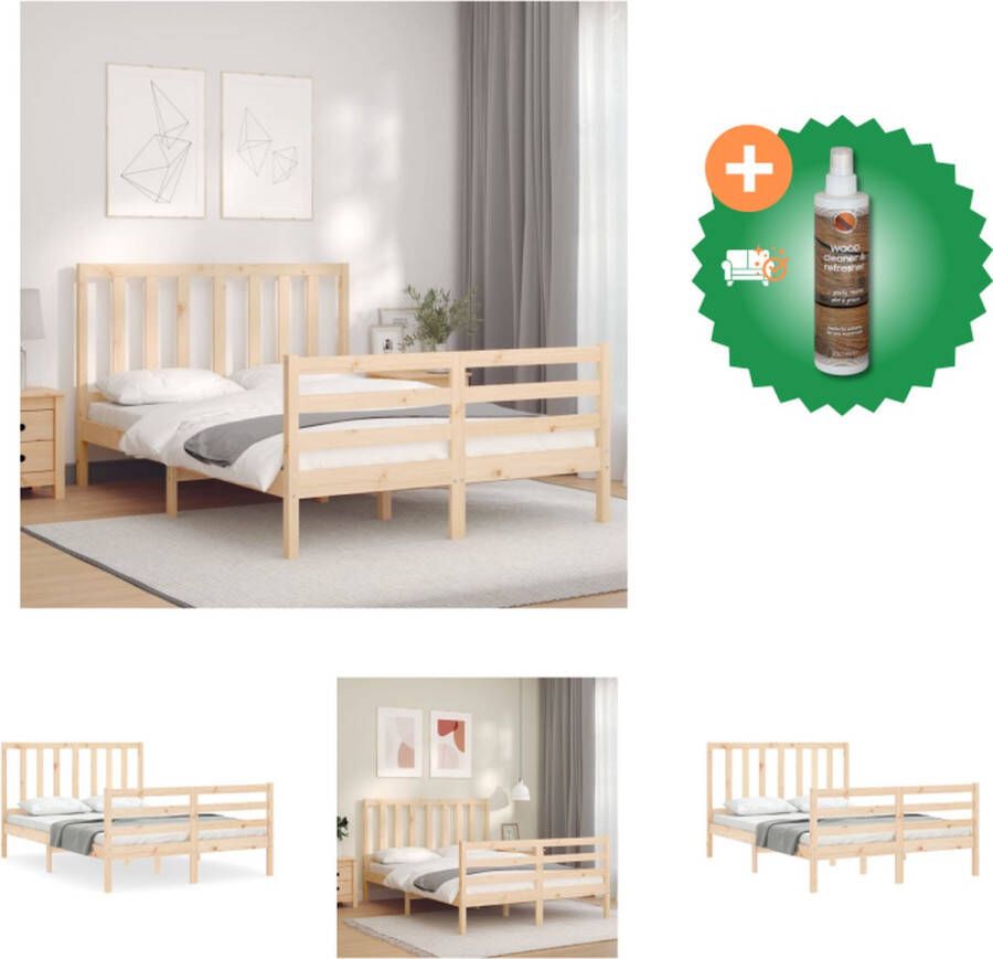 VidaXL Bedframe Massief Grenenhout Multiplex Lattenbodem 195.5 x 140.5 x 100 cm Bed Inclusief Houtreiniger en verfrisser